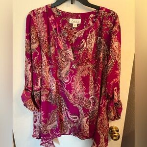 Simply Emma Size 2X Womens Paisley 1/2 Button Long Sleeve Top Tunic